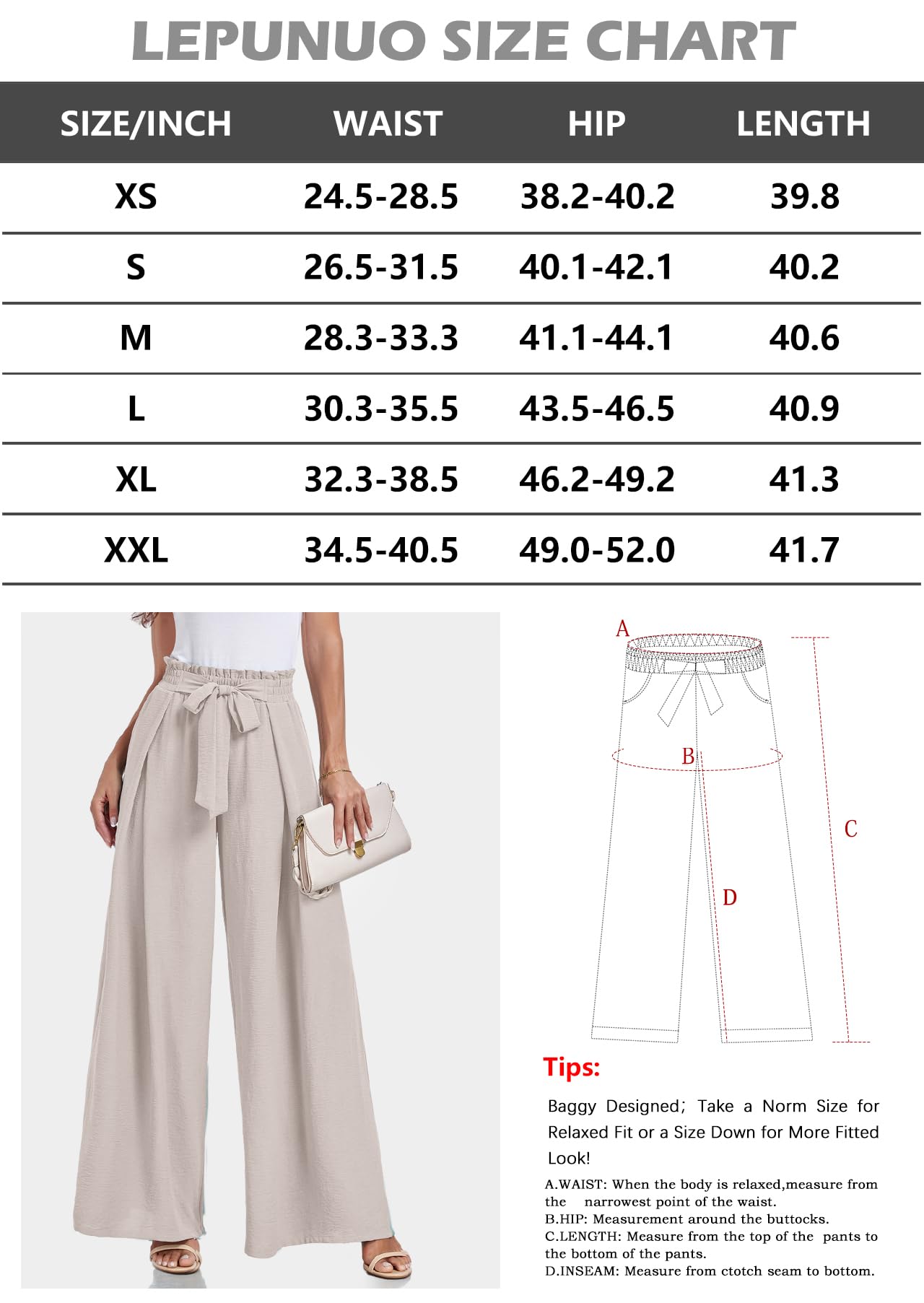 Lepunuo Wide Leg Pants for Women High Waisted Palazzo Pants Work Casual Flowy Tie Knot Trousers with Pockets
