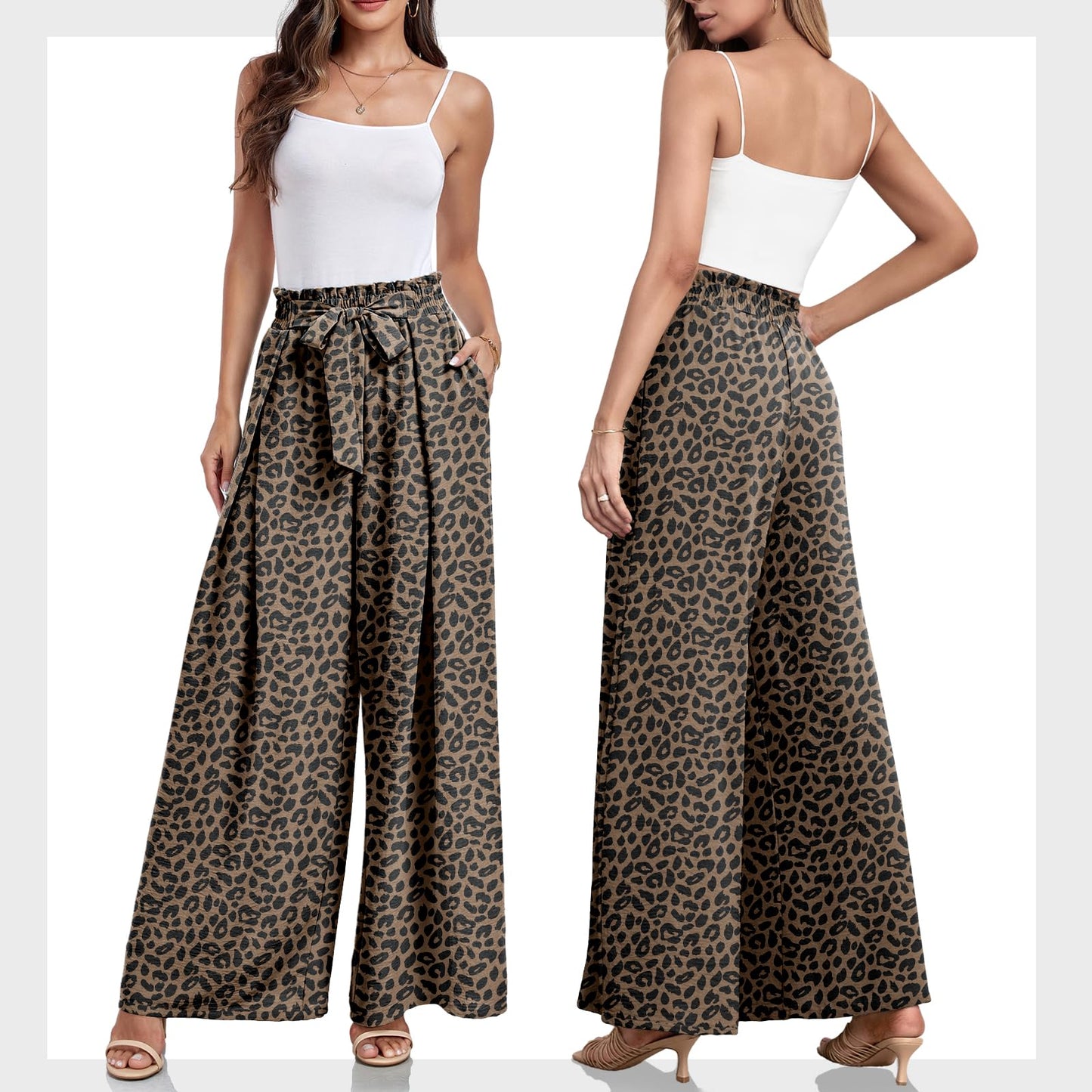 Lepunuo Wide Leg Pants for Women High Waisted Palazzo Pants Work Casual Flowy Tie Knot Trousers with Pockets